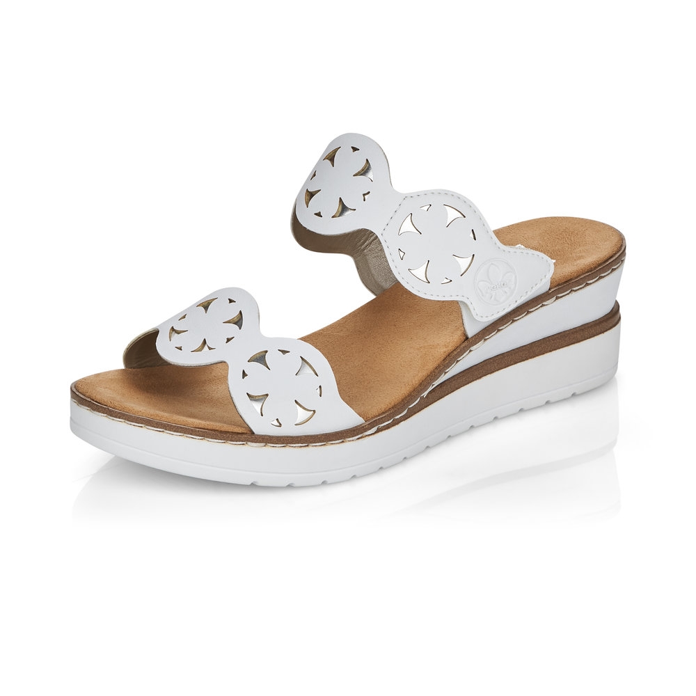 Mules Femme Rieker V5356 - Cuir Synthétique, Semelle Plateforme Légère - Fermeture Velcro - Coupe étroite