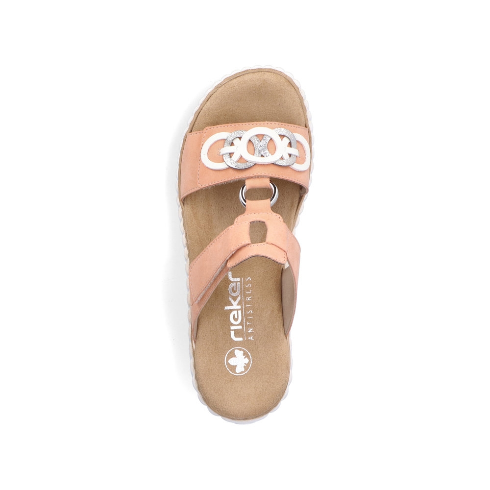 Mules Rieker Femme Modèle 63280 – Tresse Beige, Semelle Compensée Légère, Coupe Extra Large